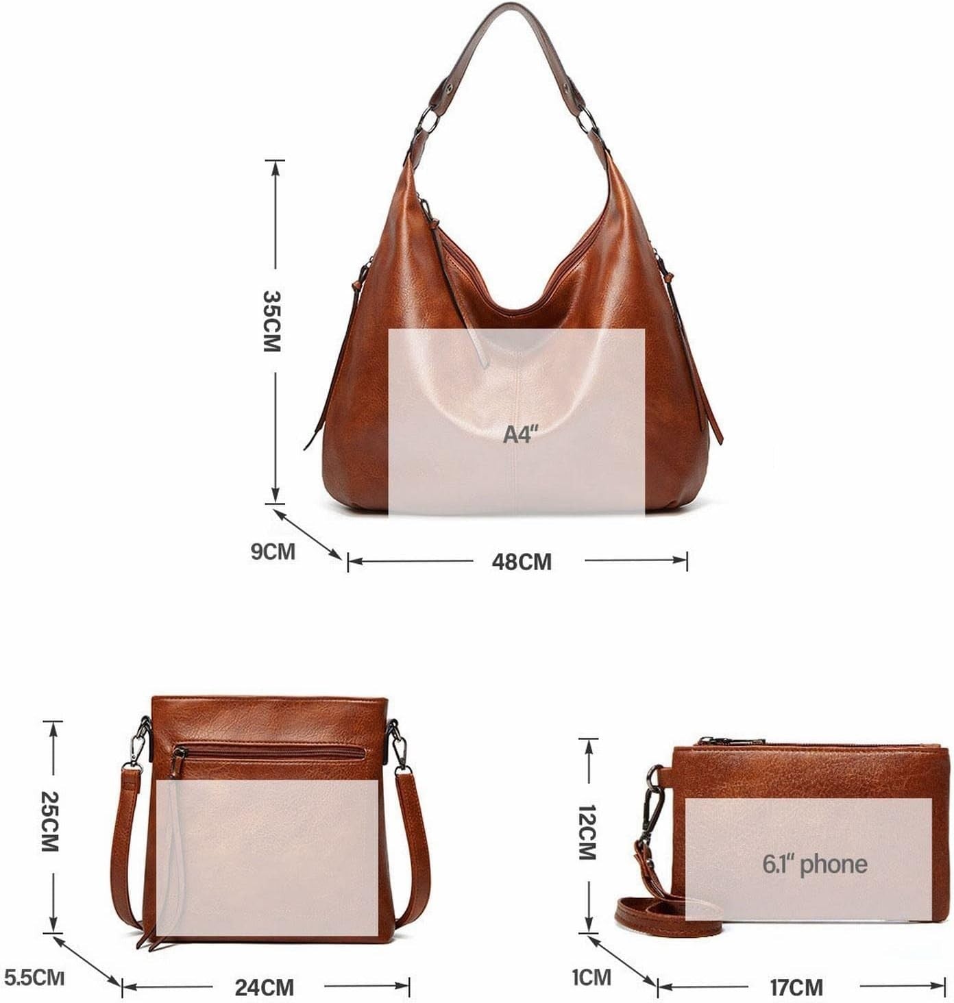 Belluova™ 3 In 1 Hobo Shoulder Handbag Set