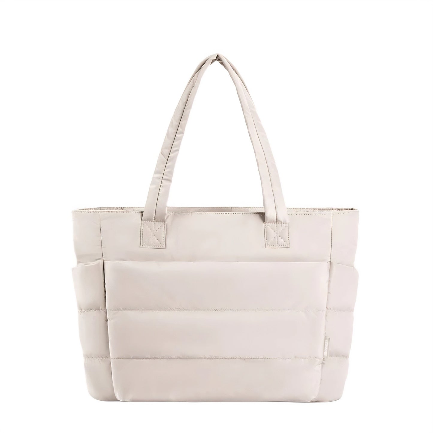 The beige fluffy tote bag is large capacity