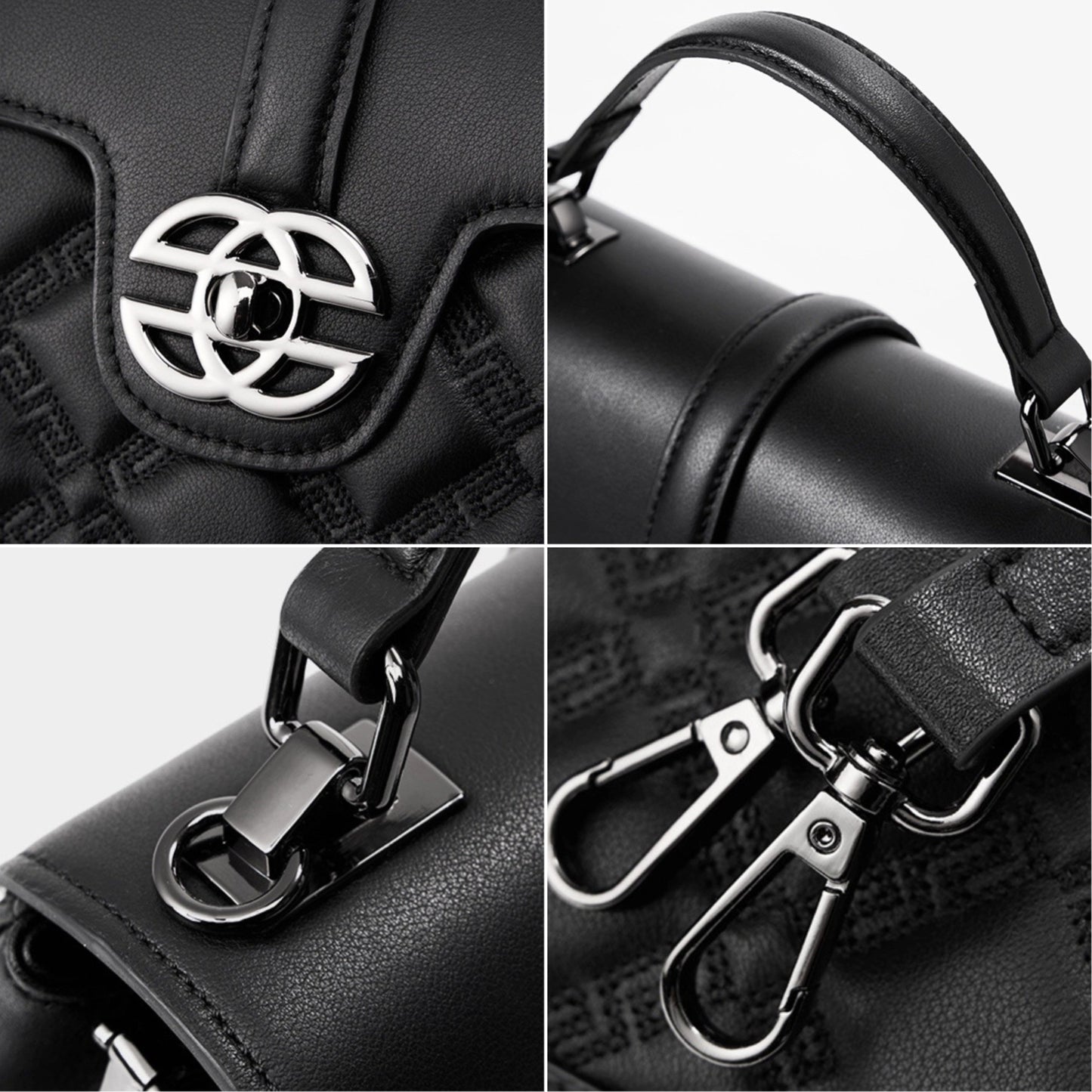 The genuine leather top handle crossbody bag has exquisite hardware accessories and detachable crossbody strap.