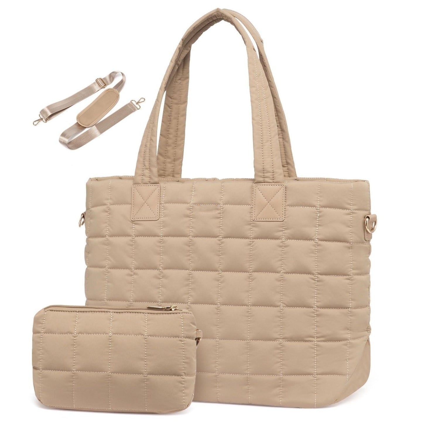 The khaki 2 in 1 puffer sling crossbody garment duffel tote bag is beautiful and high quality.