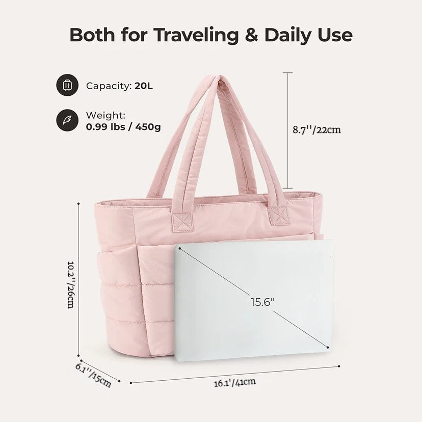 The size of this travel tote bag is 10.2'' * 6.1'' * 16.1''