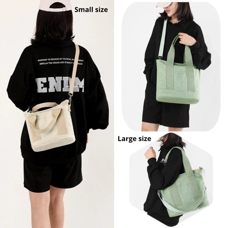 There are 2 sizes of this canvas zip tote bag.