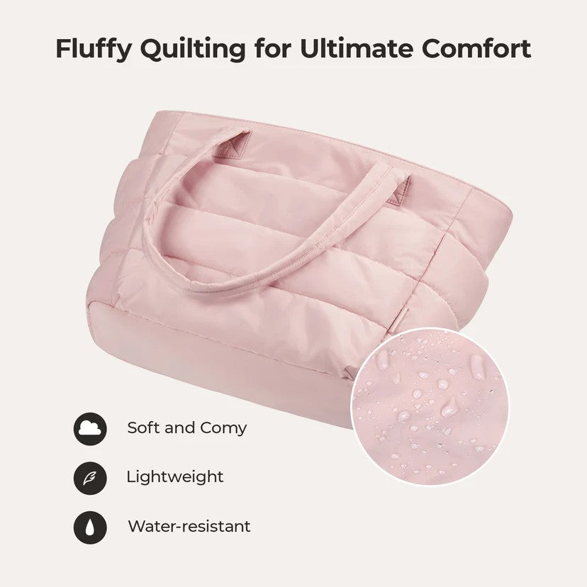 The pink puffer tote bag is soft, comfortable, lightweight and waterproof