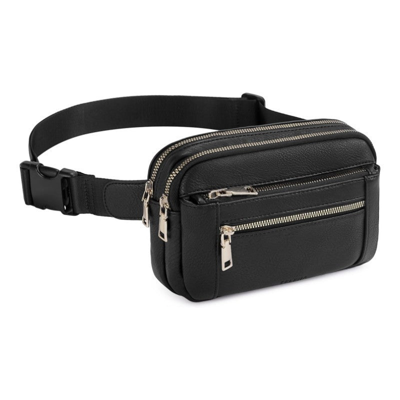 black leather camera waist bag for runners women | men