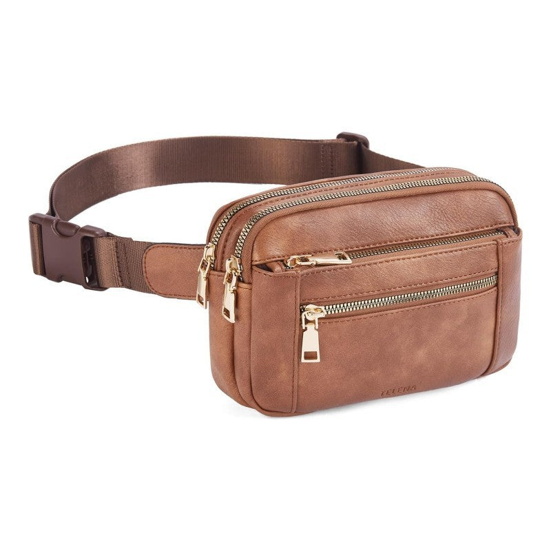 the material of brown waist bag is pu leather