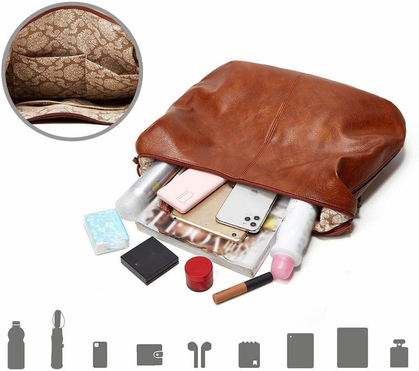 There are several inner pockets in the pouch purse, and it is spacious enough for small things such as makeups, phone, power bank, earphones and so on.