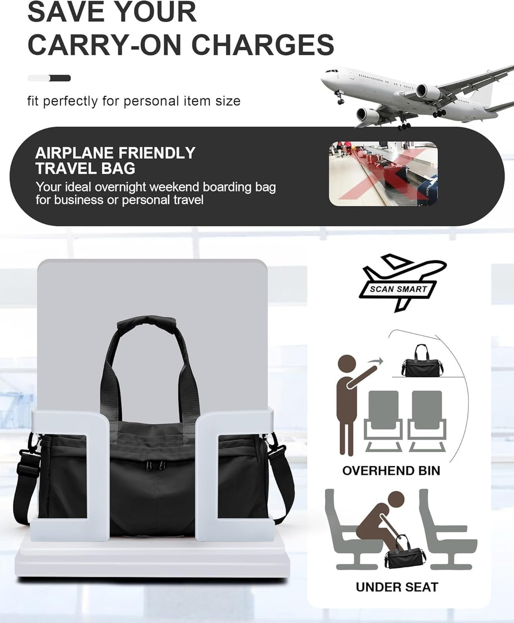 Your ideal overnight weekend boarding bag for business or personal travel for your personal item
