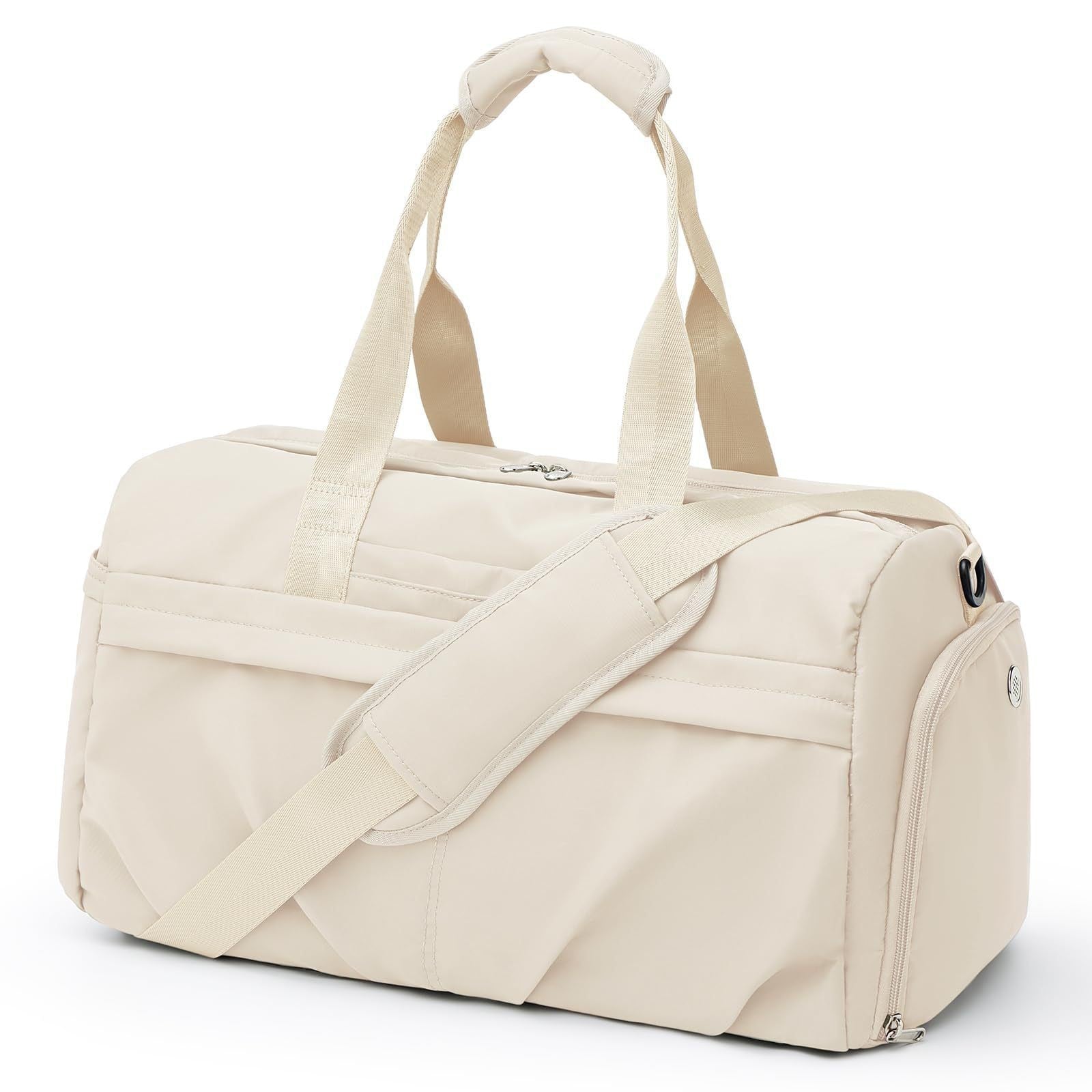Elegance beige travel duffel bag for weekender, women, men with sling crossbody strap, with shoe compartment