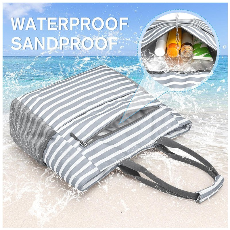 This Belluova beach tote bag has a big wet pocket; it is waterproof and sandproof.
