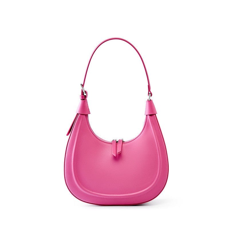 Cherry Pink Half Moon Shoulder Designer Bag with Genuine Leather for Women