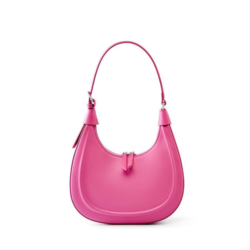 Cherry Pink Half Moon Shoulder Designer Bag with Genuine Leather for Women