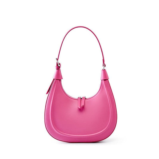 Cherry Pink Half Moon Shoulder Designer Bag with Genuine Leather for Women