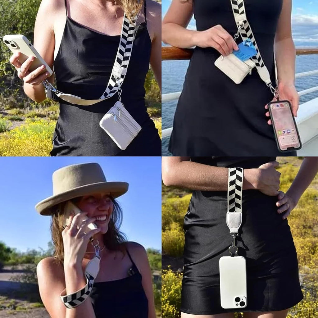 Clip and go strap for phone, with pouch