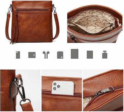 There are lots of pockets on the messenger crossbody bag, and the sling strap can be replaced.