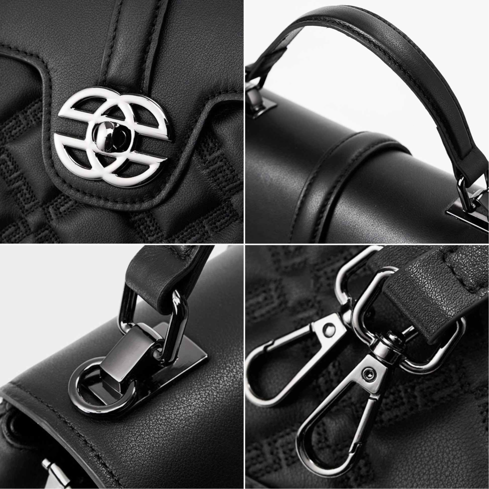 The genuine leather top handle crossbody bag has exquisite hardware accessories and detachable crossbody strap.