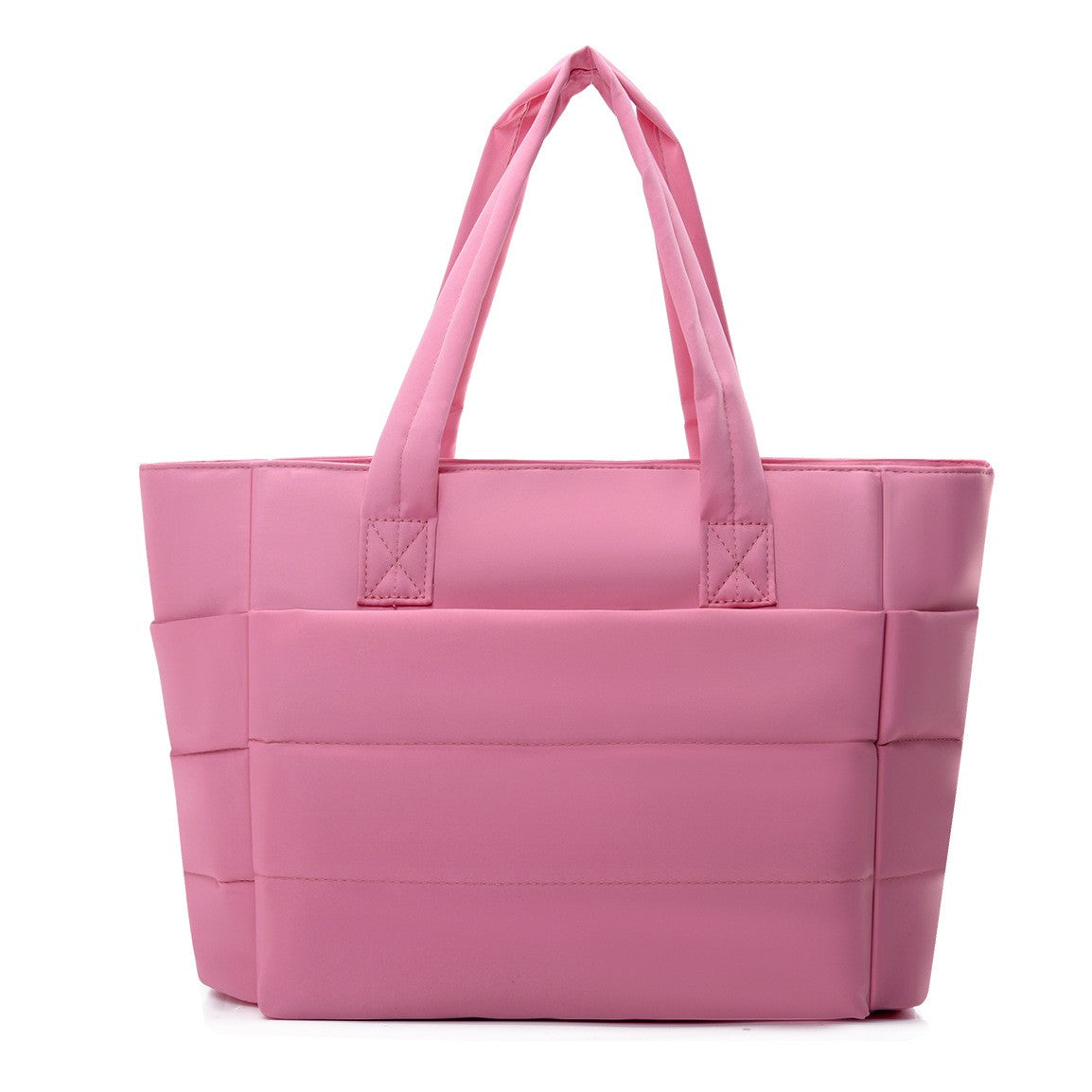 This new rose pink puffer tote bag is beautiful and spacious.