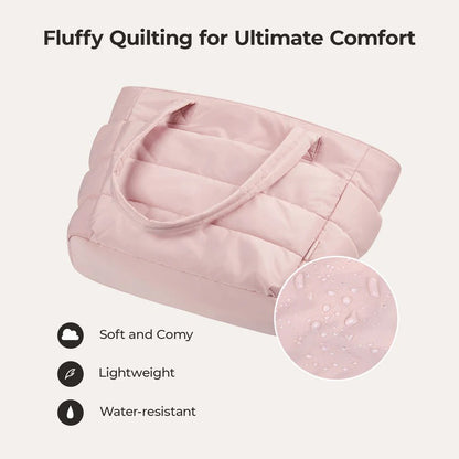 The pink puffer tote bag is soft, comfortable, lightweight and waterproof