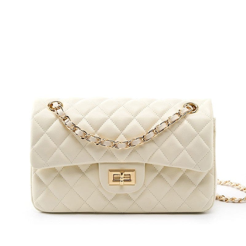 White genuine leather underarm shoulder bag is adjustable, with gold hardware