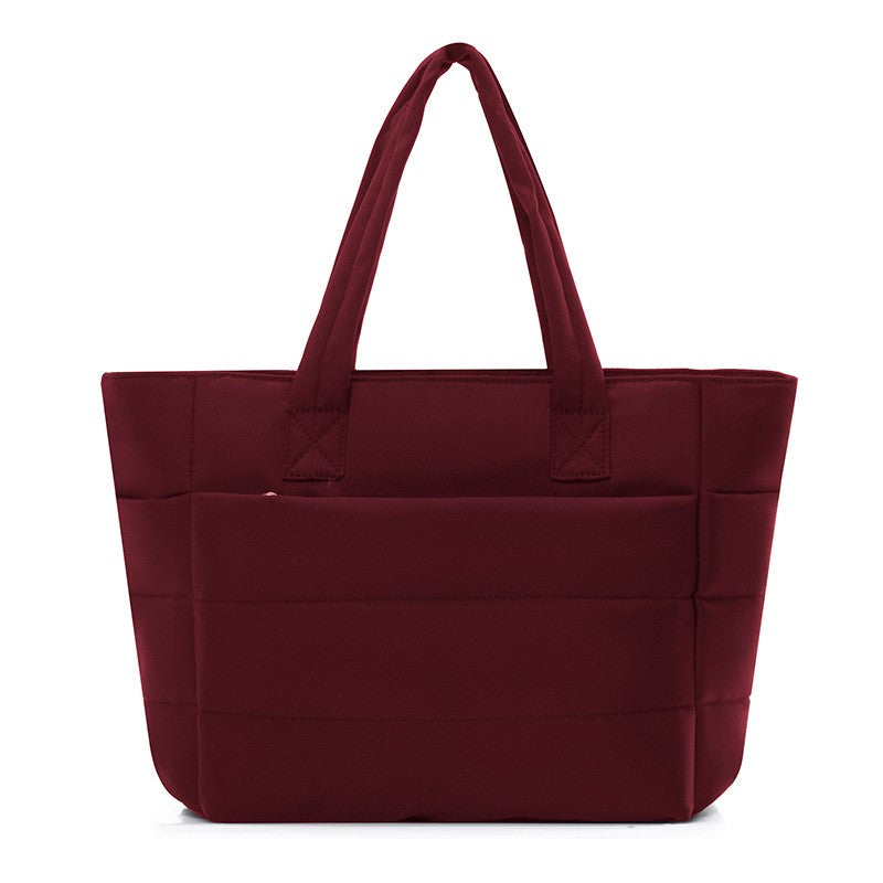 Burgundy puffer tote bag is trendy and stylish