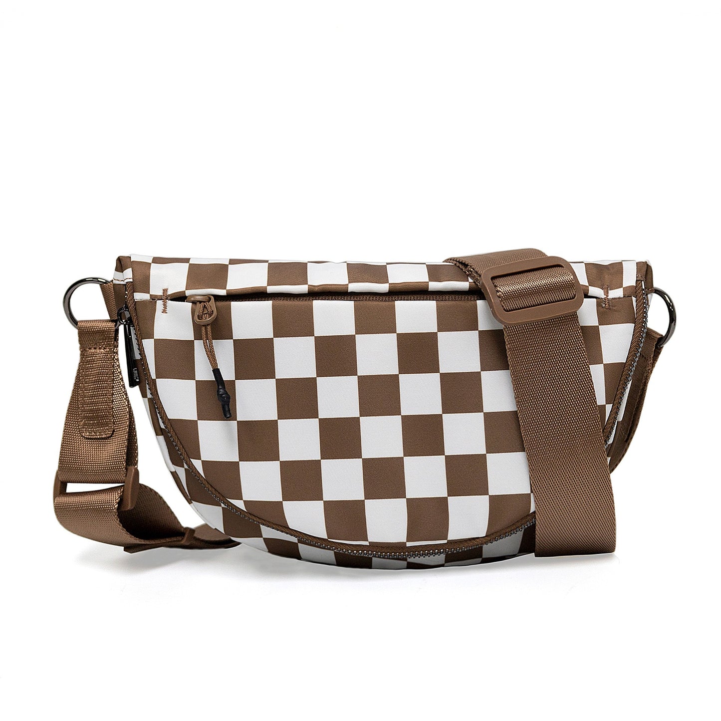 The belluova small brown checkered sling crossbody bag for women is suitable for daily use, sports, travel, work and shopping.
