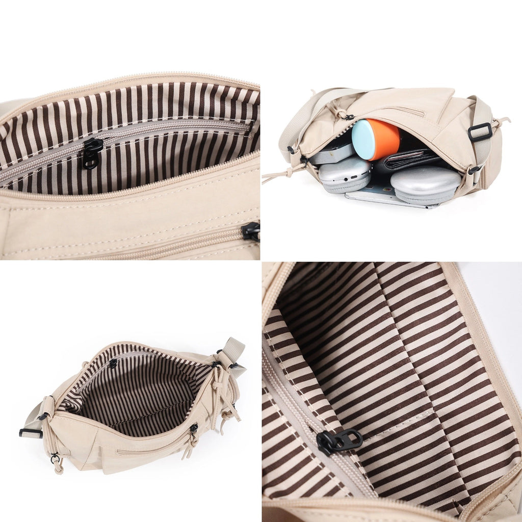 This belluova crossbody bag has mutliple pockets, 1 main pocket with inner zipper pocket, back and front pocket, 2 side pockets.