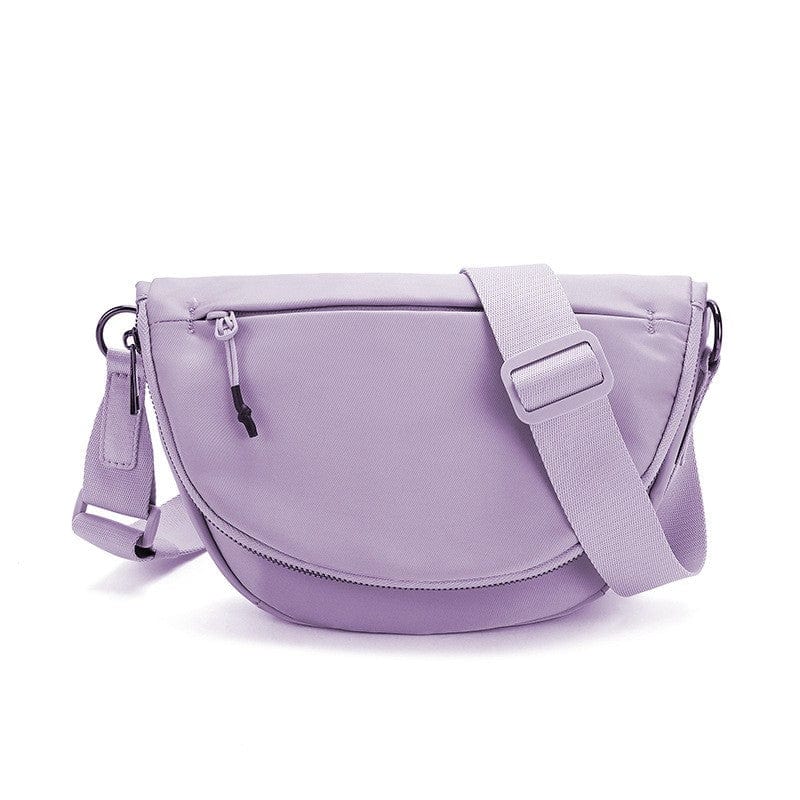 The belluova small light - purple sling crossbody bag is made of waterproof nylon materials, and is lightweight and foldable.