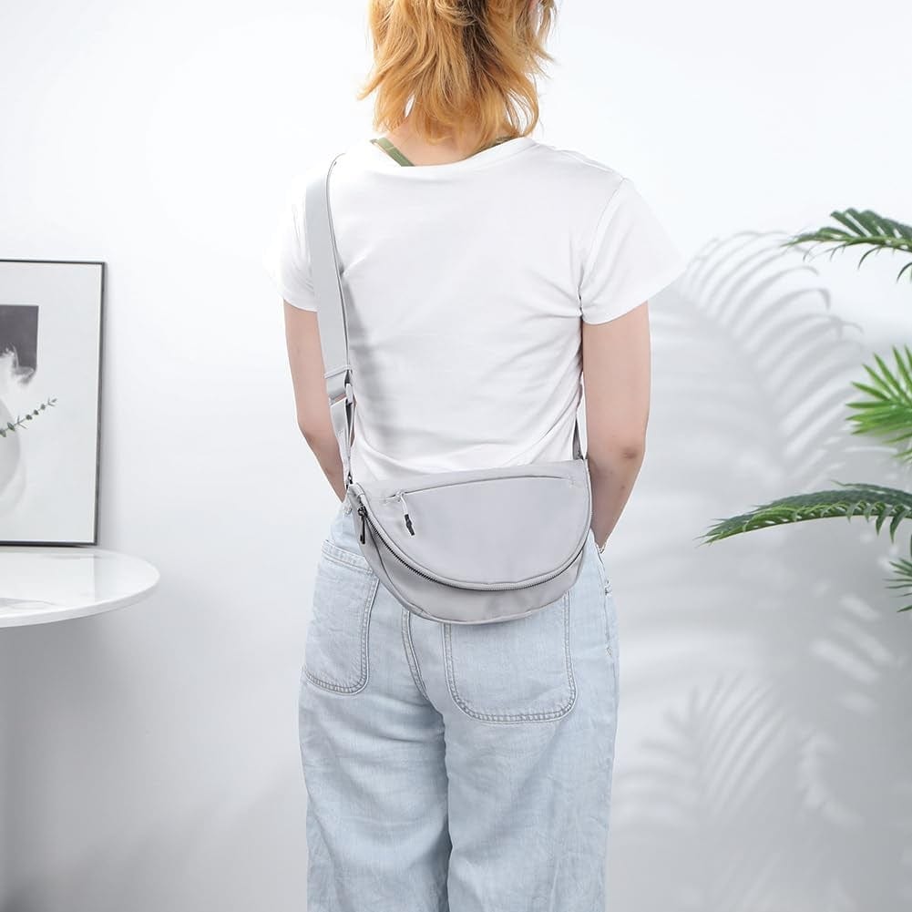 A belluova grey crossbody bag is mini and can be worn crossbody, over the shoulder, across the chest or around the waist.