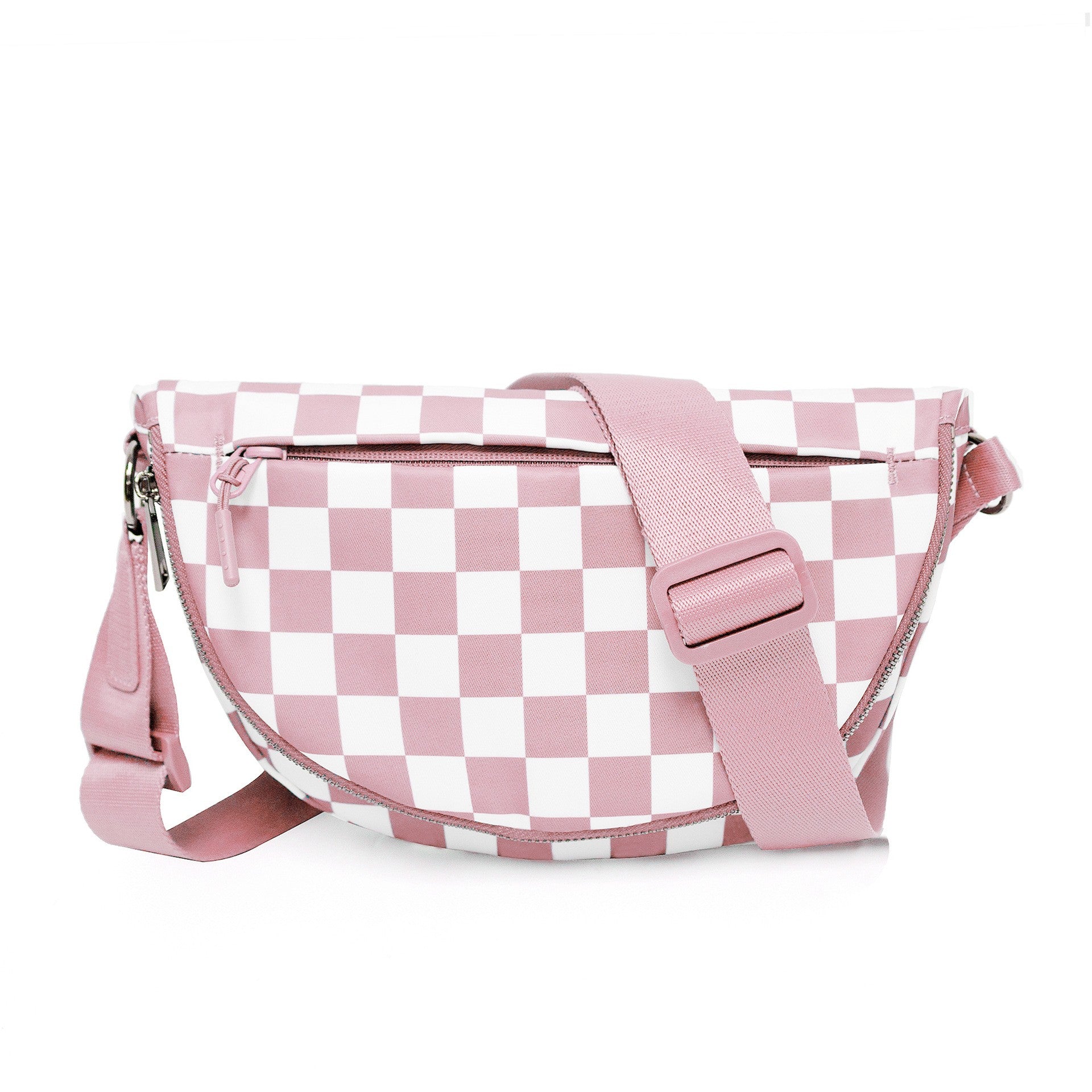 The belluova mini pink checkered sling crossbody bag is lightweight, soft and foldable
