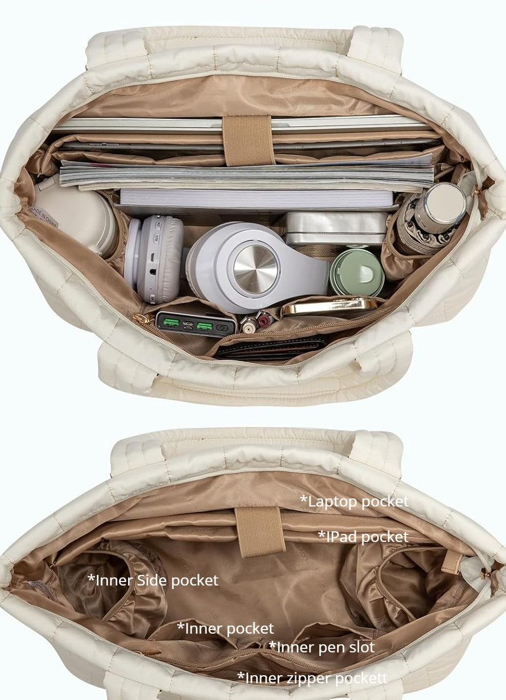 The 2 in 1 travel puffer tote bags have multiple pockets and have lots of compartments to hold your essentials.
