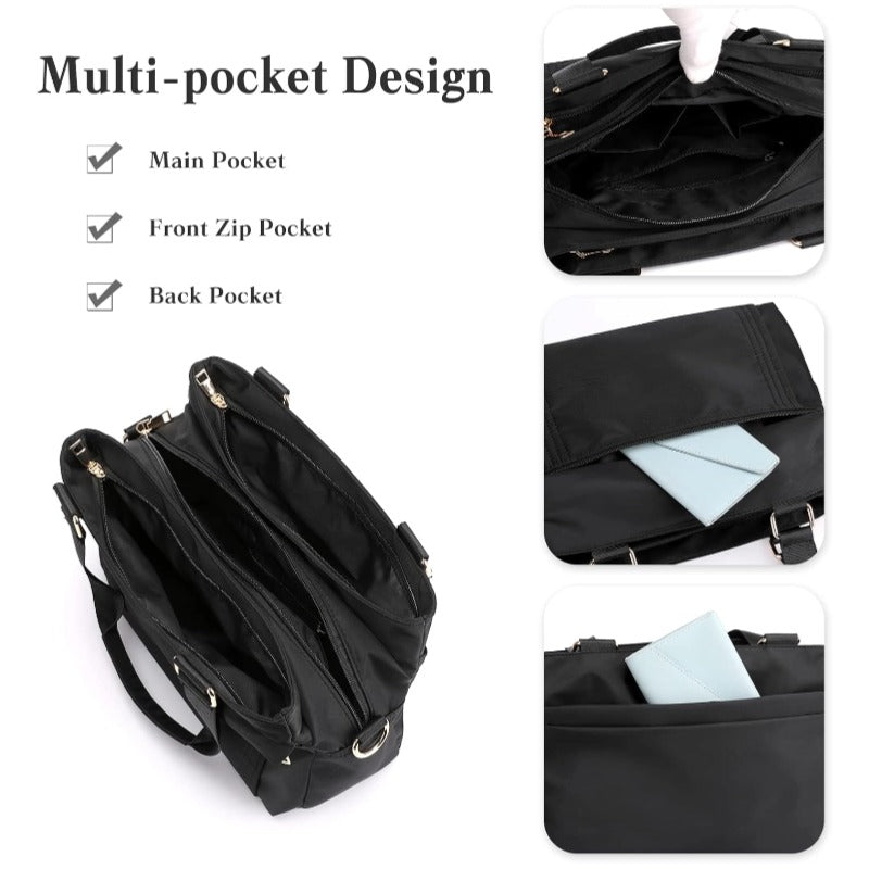 There are multiple pockets on the work top handle tote handbag, which make it easy to organize items